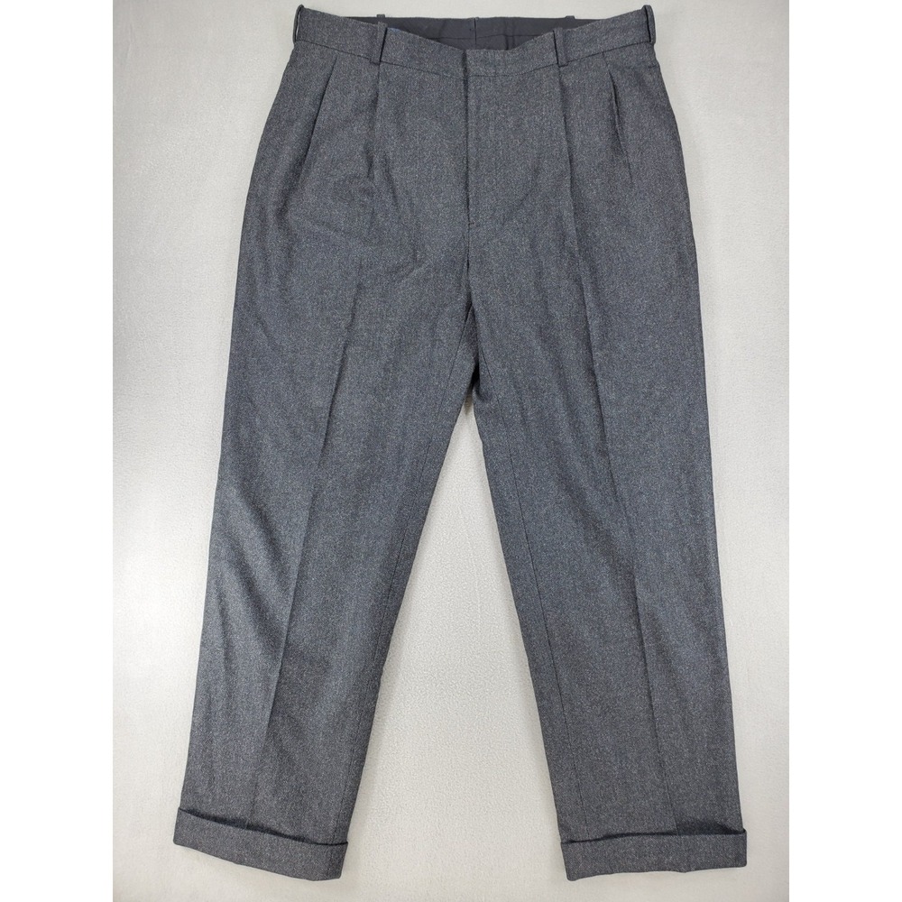 Vintage Polo Ralph‎ Lauren Pants Mens 38x30 Gray Herringbone Wool Blend Pleated